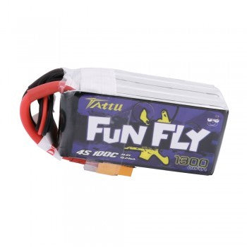 Tattu FunFly 1300mAh 100C 14.8V 4S1P lipo battery pack with XT60 Plug