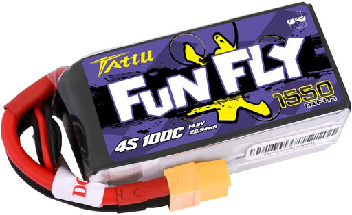 Tattu FunFly 1550mAh 100C 14.8V 4S1P lipo battery pack with XT60 Plug